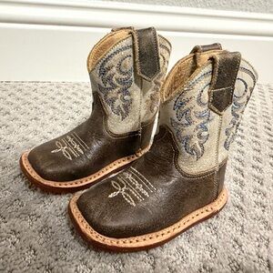 Roper Kids Boots in Brown and Cream with Blue Accents